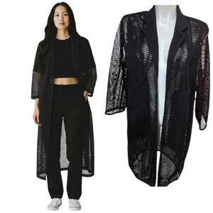 Toccin Black Mesh Longline Open Cardigan Size XL